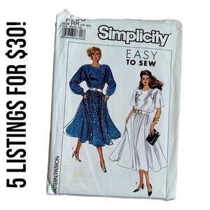 Simplicity 9095 Vintage 1980s Dress Patterns Size RR (14-20)